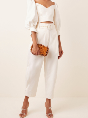 Derah Belted Wide-leg Cotton-blend Pants