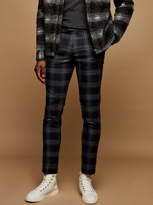 Navy Skinny Check Pants