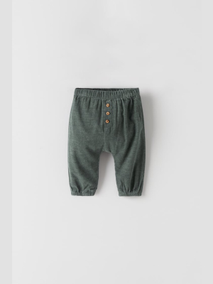 Fine-waled Corduroy Pants With Buttons