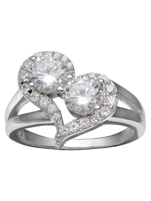 Women's Heart Ring With Cubic Zirconia In Sterling Silver - Silver/clear (7)