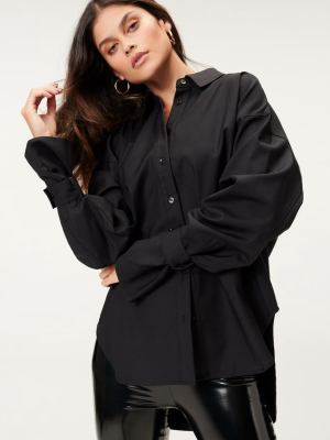 Tabbed Poplin Shirt | Black001