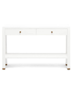 Jarin Narrow Console Designer White Faux Belgian Linen