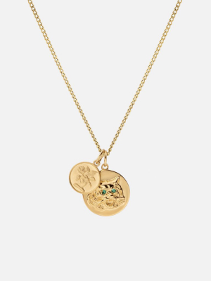 Tiger's Eye Necklace, Gold Vermeil/emerald