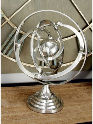 15" X 12" Modern Aluminum Armillary Globe Silver - Olivia & May