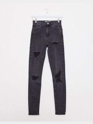 Topshop Jamie Skinny Jeans With Rips In Black