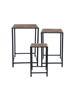 Set Of 3 Wood And Metal Nesting Side End Tables - Foreside Home And Garden