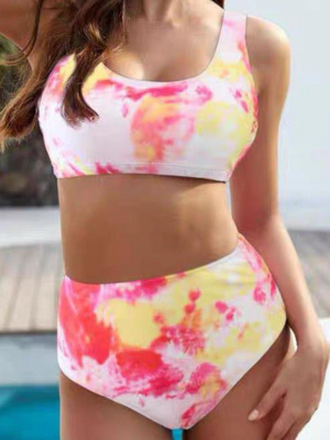 Multi Color Tie Dye High Waist Bikini Set