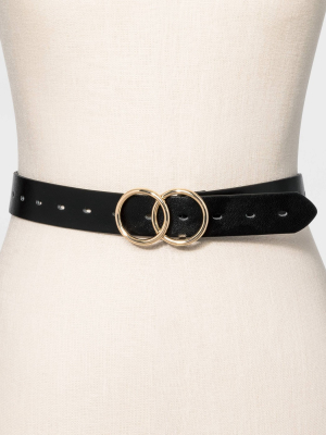 Women's Plus Size Double Round Buckle Belt - Ava & Viv™ Black