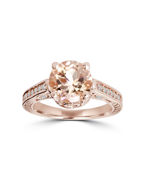 Pompeii3 2 Carat Morganite & Diamond Vintage Engagement Ring 14k Rose Gold