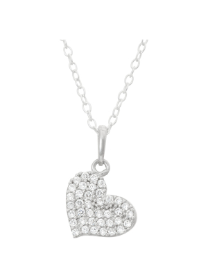 Children's Pave Cubic Zirconia Heart Pendant In Sterling Silver
