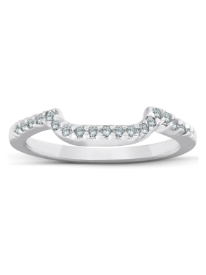 Pompeii3 1/6ct Curved Notched Diamond Wedding Ring 14k White Gold