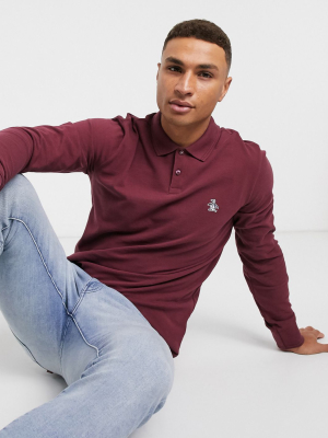 Original Penguin Long Sleeve Polo In Burgundy With Small Logo