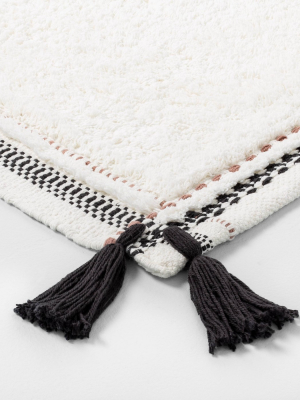 Bath Rug Textured Border With Tassels Black / Sour Cream - Hearth & Hand™ With Magnolia