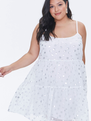 Plus Size Metallic Spotted Mini Dress