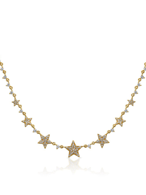 14kt Yellow Gold Diamond String Of Stars Necklace