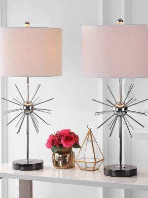 31.5" (set Of 2) Aria Metal/marble Table Lamp (includes Led Light Bulb) Chrome - Jonathan Y