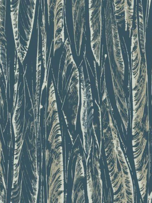 Native Leaves Wallpaper In Navy By Antonina Vella For York Wallcoverings