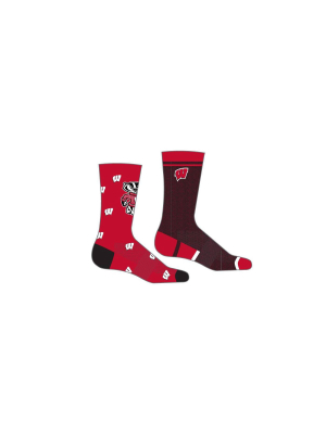 Ncaa Wisconsin Badgers Men's Crew Socks 2pk Gift Box - 10-13