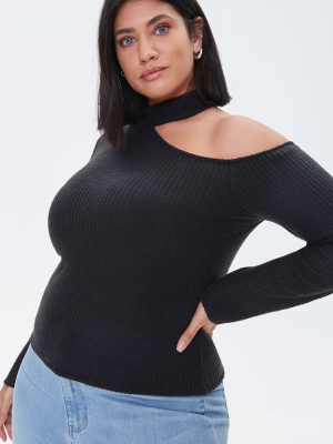 Plus Size Cutout Waffle Knit Top