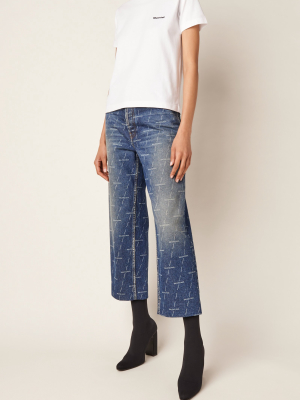 Logo Distressed High-rise Cropped Denim