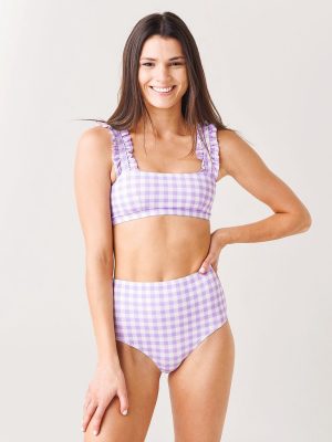 Ephemera Women's Lilac Gingham Classic Ruffle Bikini Top