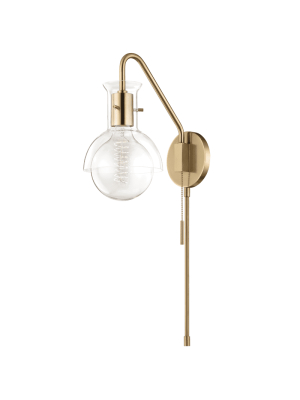 Riley 1 Light Wall Sconce With Plug - With Glass - Aged Brass