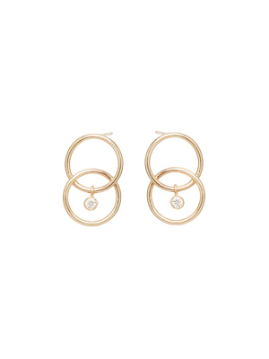 14k Bezel Diamond Chain Link Circle Earrings