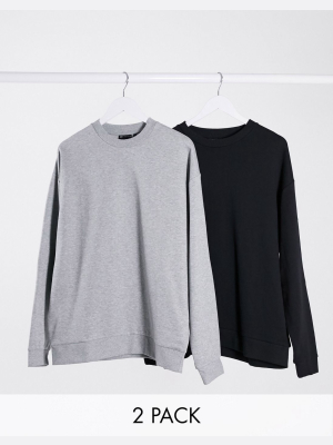 Asos Design Oversized Sweatshirt 2 Pack Black/gray Marl