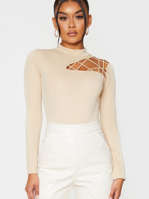 Nude Cut Out Detail Crepe Bodysuit