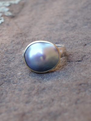 Abalone A Pearl Ring In 18 Gold And Sterling With .05 Ct Diamonds