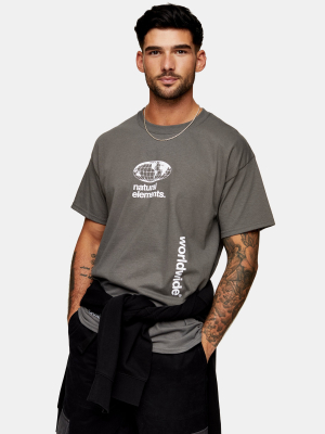 Charcoal Gray Worldwide Print T-shirt