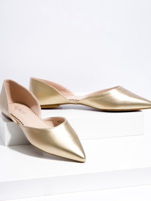 Gold Leatherette Pointed Toe Flats
