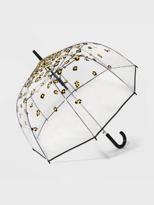 Cirra By Shedrain Women's Leopard Print Clear Bubble Stick Umbrella - Black/yellow