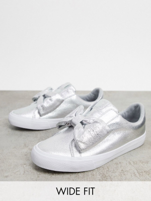 Asos Design Wide Fit Dekker Bow Slip On Sneakers In Silver