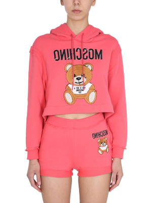 Moschino Teddy Cropped Hooded Sweatshirt