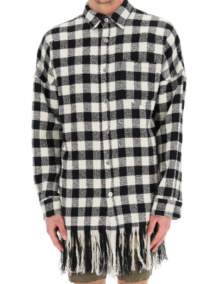 Palm Angels Fringed Checkered Print Shirt Jacket