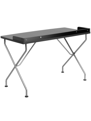 Flash Furniture Black Computer Desk With Raised Border And Silver Metal Frame