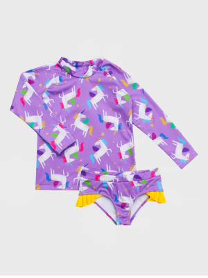 Pepita&me Girls' Unicorn Sunset Long-sleeve Rash Guard Set