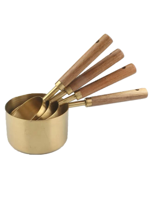 Wooden Handle Gold Plated Measuring Cups / Spoons