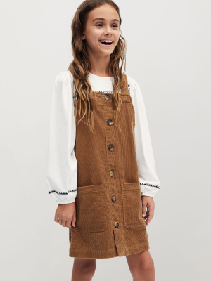 Buttons Corduroy Pinafore Dress