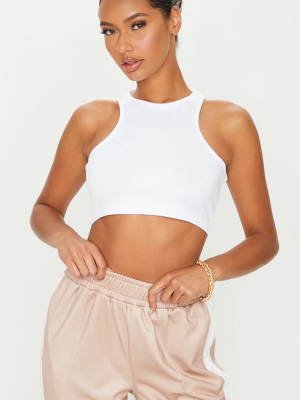 White Scuba Racer Neck Crop Top