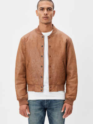 Leather Stadium Jacket / Brown