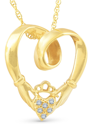 Pompeii3 Claddagh Diamond Pendant 14k Yellow Gold