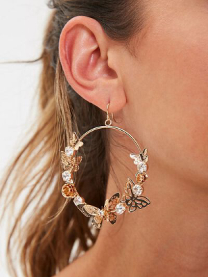 Butterfly & Rose Hoop Earrings