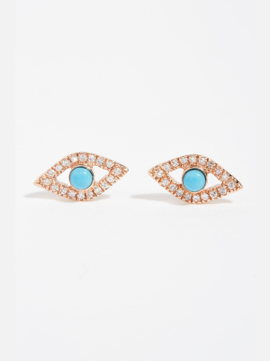 Diamond Turquoise Evil Eye Stud Earrings