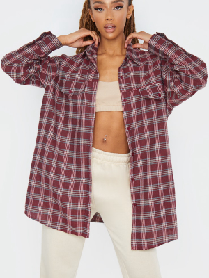 Dark Red Checked Oversized Shirt