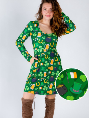 St. Pat's Gluttony | Green Irish Patterned Skater Dress