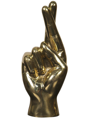 Noir Fingers Crossed Brass Sculpture