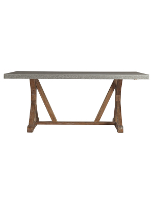 Camilla Farmhouse Concrete - Topped Trestle Dining Table - Vintage Pine - Inspire Q