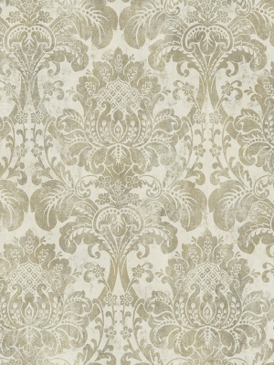 Distressed Damask Wallpaper In Gilded From The Vintage Home 2 Collection By Wallquest